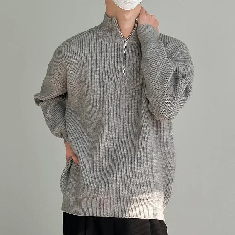 thumbnail image 1 of Ropa para hombre Jersey de punto con cremallera negra Suéter con cremallera para hombre Chaqueta con cuello Nuevo en primavera cálida Otoño Cuello de algodón Barato, 1 of 4
