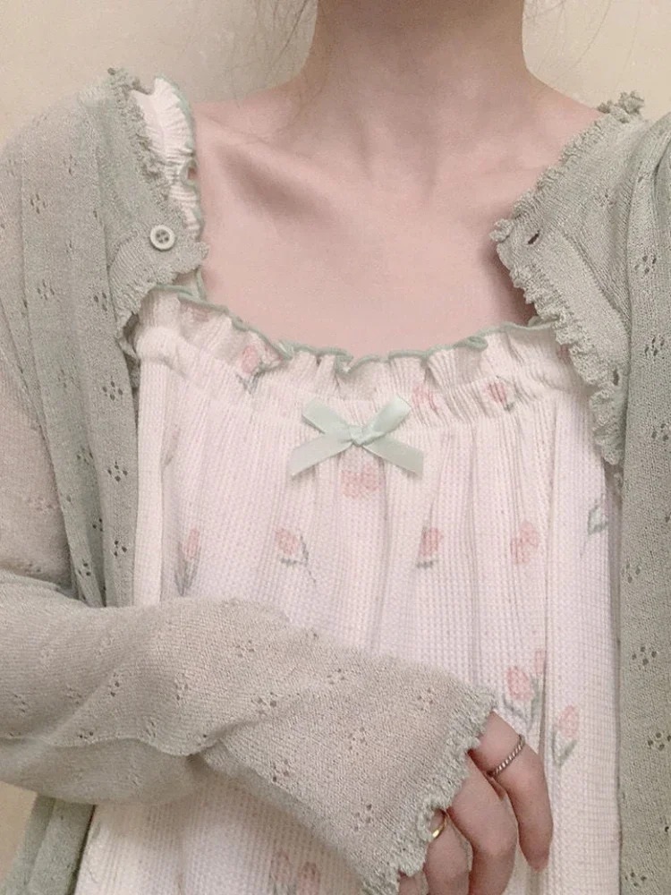 2024 Women Summer Sun Protection Coat Lace Hollow Cardigan Lolita Female Blouse Tops Covers Blusa Y2K Korean All Match Tops 5