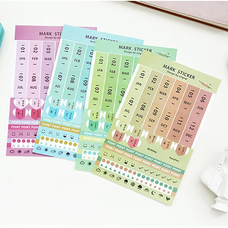 

8 Sheets of 6-color Rainbow Gradient Hand Account Index Stickers Diary Colorful Cute Hand Account Decoration Practical Material
