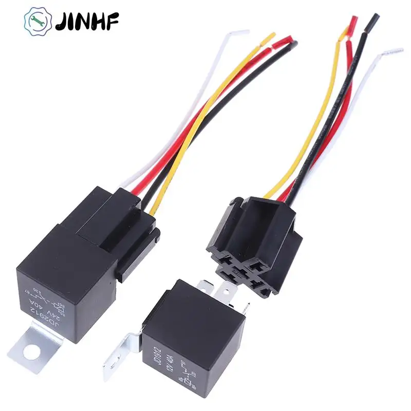 

1 Pair 12v 24v 40a auto automotive relay socket 40 amp relay & wires