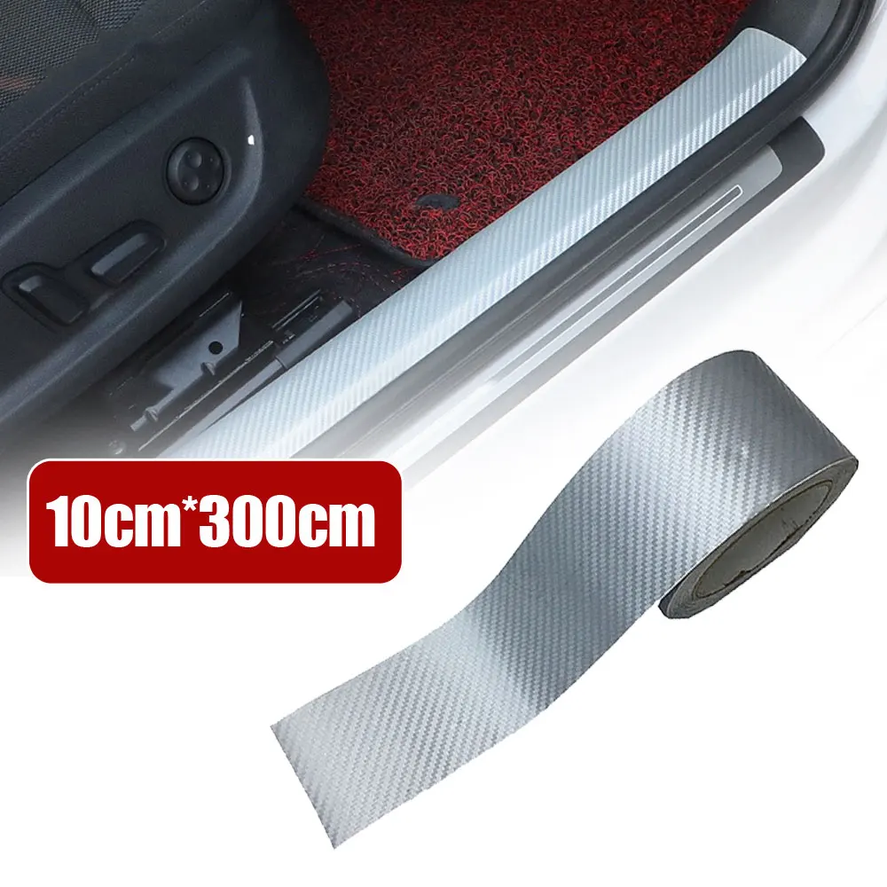 Silver White Blue 10*300cm Universal 3D Carbon Fiber Film Car Sticker Door Waterproof Protection Film Door Sill Side Mirror Tape
