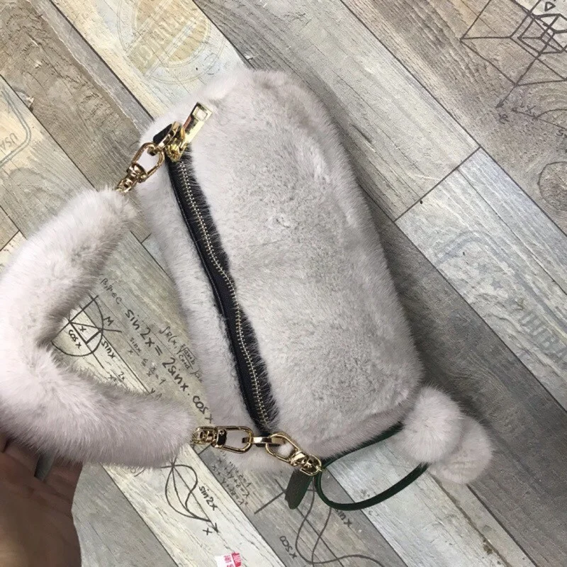 Imported Luxury Mini Fur Handbag Ladies High Quality Mink Fur Pillow Bag Mink Hairball Embellished Premium Fur Bag