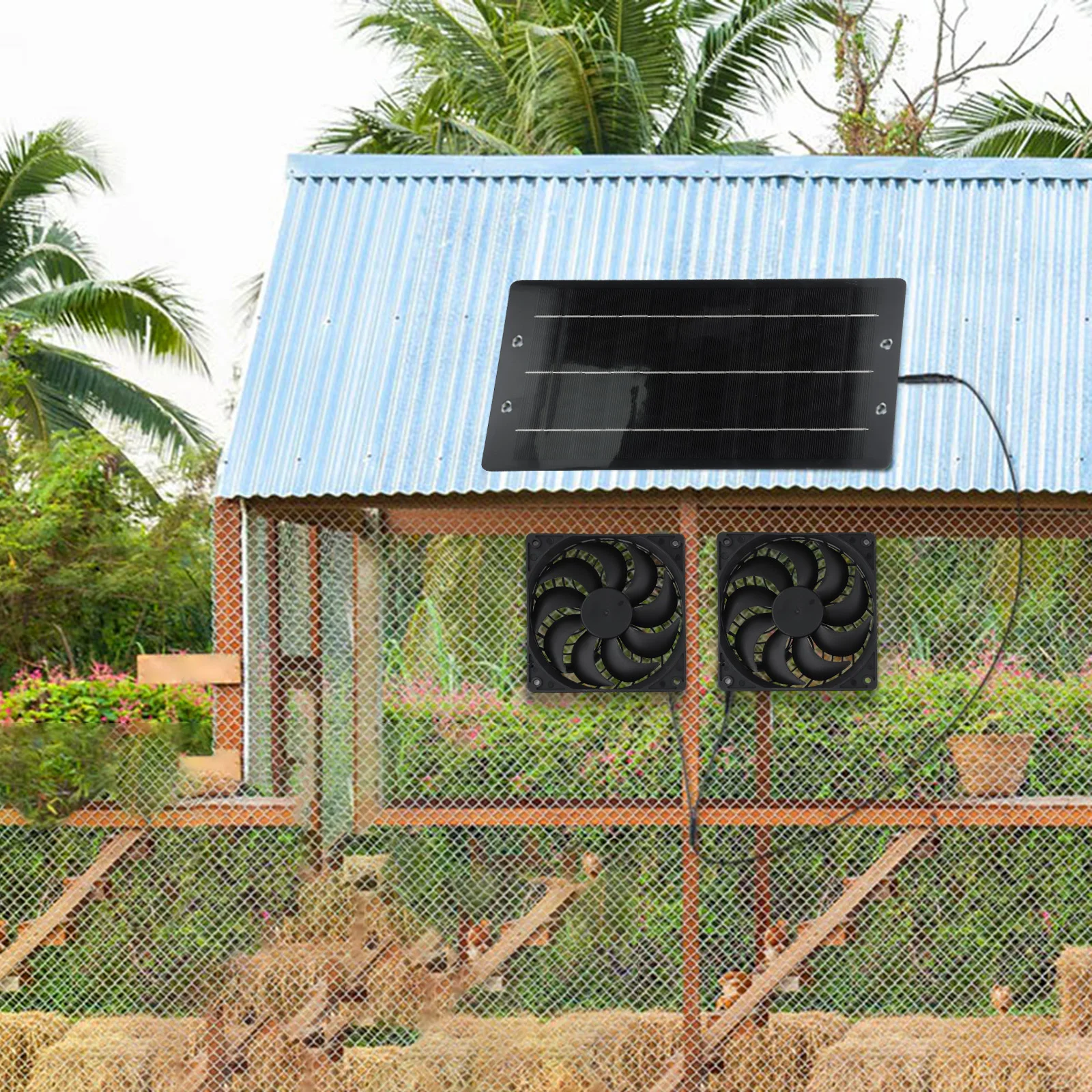 Description Picture 6 of item7pcs/set 40W Solar Panel Fan Solar Powered Exhaust Fan Greenhouse Pet House Cooling-Fan Household Ventilation Equipment Tool Kit