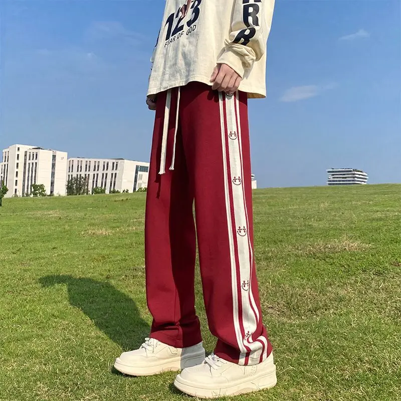 

Streetwear Style Trousers Summer New Men's Casual High Street Contrast Color Elastic Drawstring Spliced Printed Sweatpants Pants