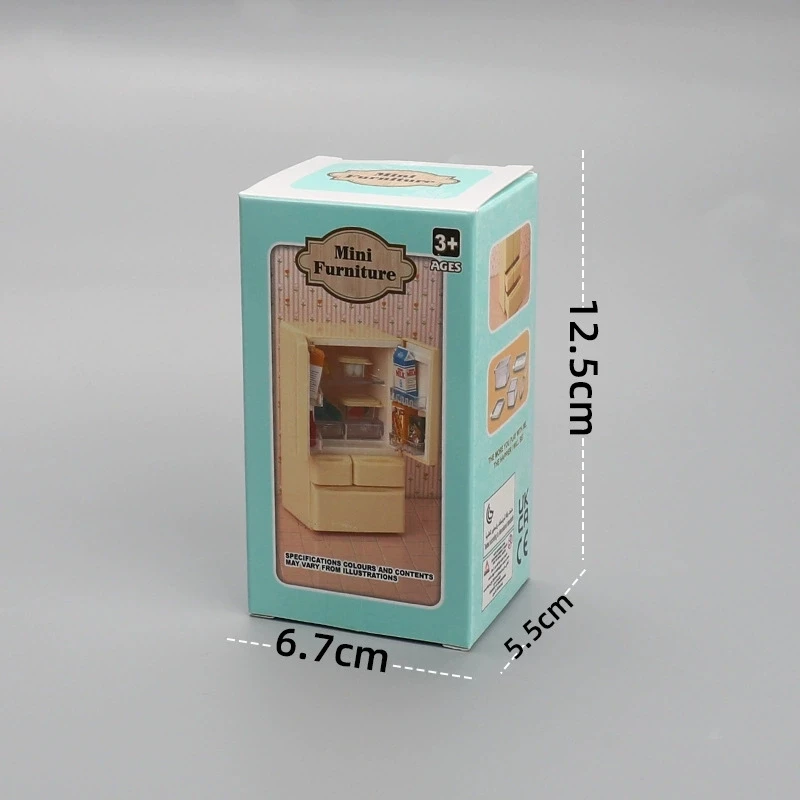 1Pcs Playhouse Toys 1: 12 Doll House Cartoon Mini Refrigerator Miniature Food Play Kitchen Scene Pocket Furniture Model