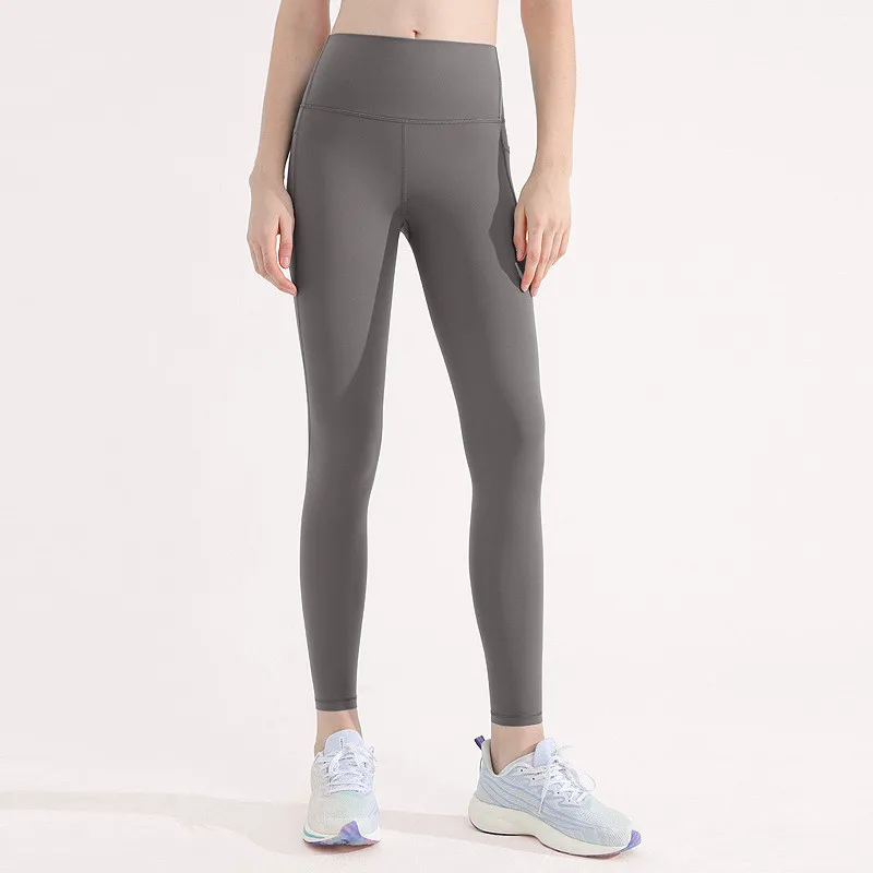 Solid Color High Waist Gym Yoga Leggings Soft Fitness Compression Women Sports Pant Comprehensive Training Athletic Side Pocket