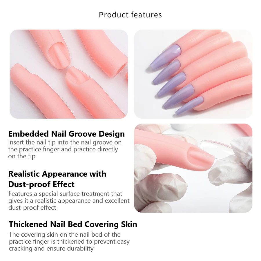 5Pcs Nail Art Practice Set Silicone Finger Tips for Nail Extension Training Manicure Design Tool