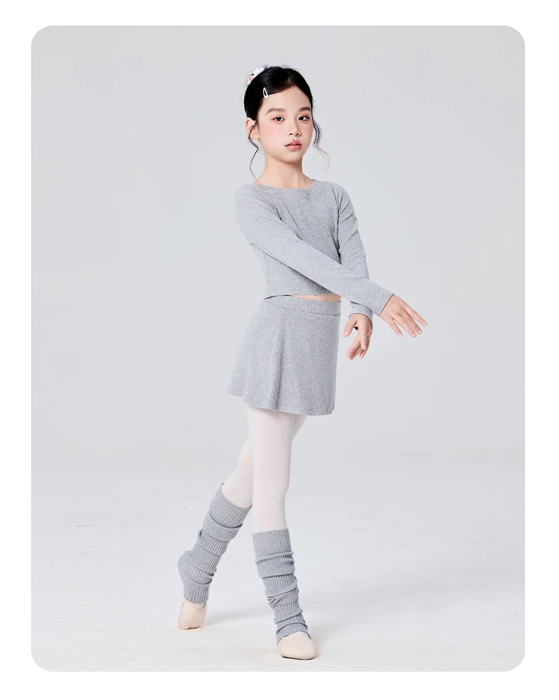 Mädchen Ballett Tanz Outfit Winter Thermo Strickpullover Zweiteiliges Set Kinder Tanz Warme Übungskleidung – Detail 10