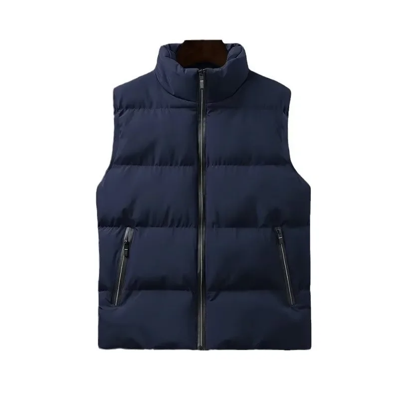 Thickened Stand Collar Men's Autumn Winter Down Cotton Motorcycle Rider Vest Trendy Loose-Fit Plus Size Sleeveless Shoulder Jack