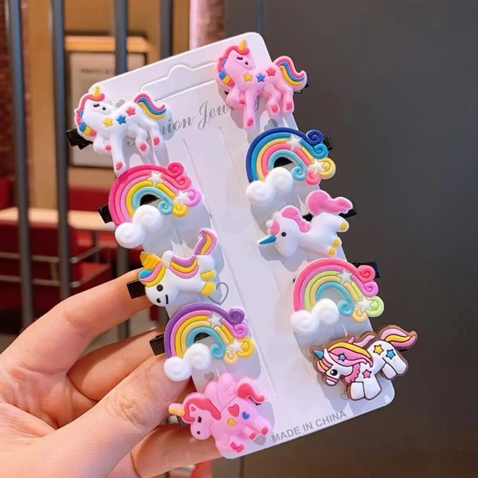 10PCS/Set New Girls Cute Cartoon Unicorn Hair Clips Kids Lovely Hairpins Ice Cream Headband Barrettes Fashion Hair Accessories
