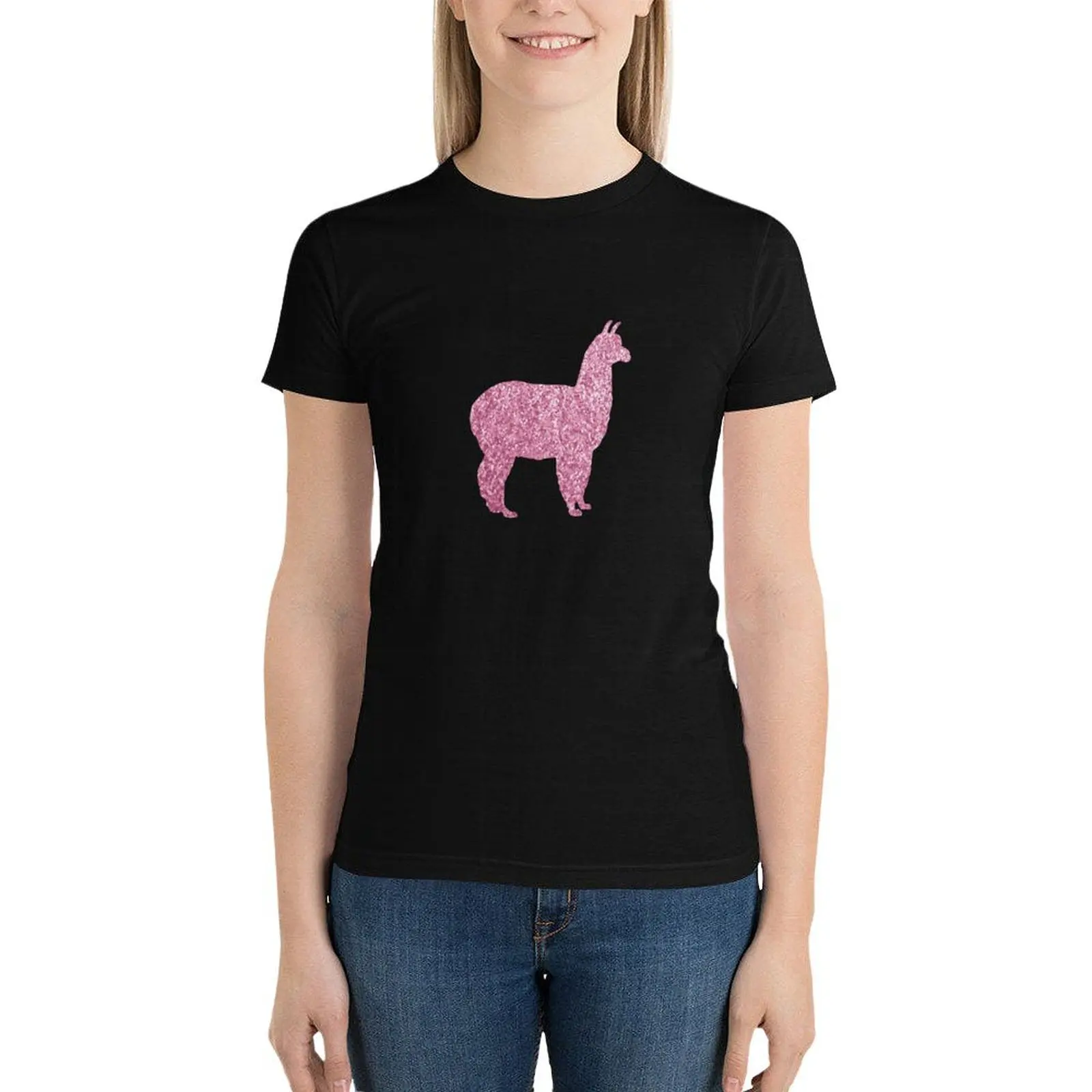alpaca glitter pink rosegold T-Shirt summer top cute clothes Woman clothes
