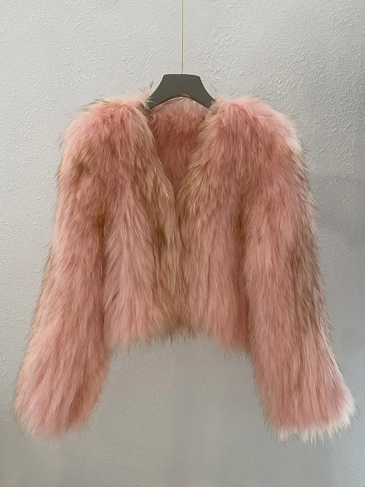 Korean Fashion Sweet Solid Color Long Sleeve Women's Real Fur Coat 2023 Winter Fur Double-Sided Woven Short Slim Fit Fur Coat