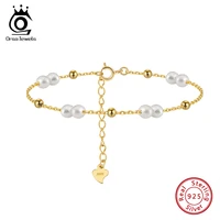 ORSA JEWELS 925 Sterling Silver Pearls Chain Bracelet Vinatge 14K Gold Pearl Beads Bracelet on Hand Female Party Jewelry GPB40 1