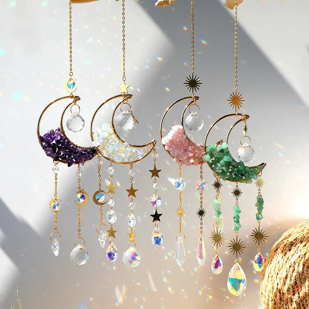 

Hanging Crystal Wind Chimes Sun Catcher Fairy Jewellery Stained Glass Pendant Rainbow Chaser Ornament Window Room Garden Decor
