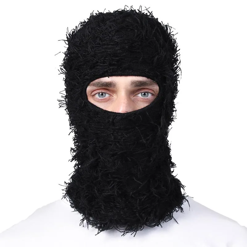 Balaclava Distressed Knitted Full Face Ski Mask for Men Women Beanies Hats Skullies Camouflage Winter Warm Bonnet Windproof Hats 4