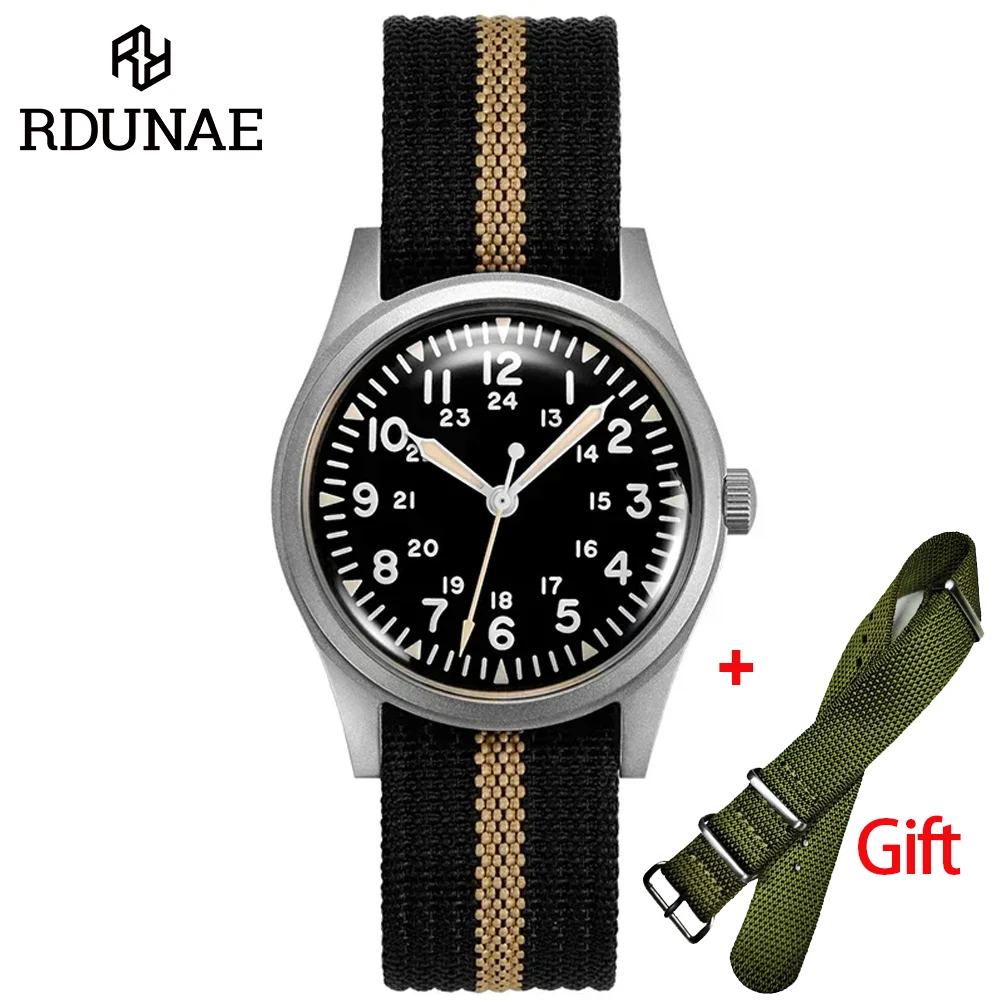 RDUNAE G10 34.5mm Retro Military Watch 316L Stainless Steel K1 Mineral Glass Luminous Personality Sports Quartz Men Pilot Watch