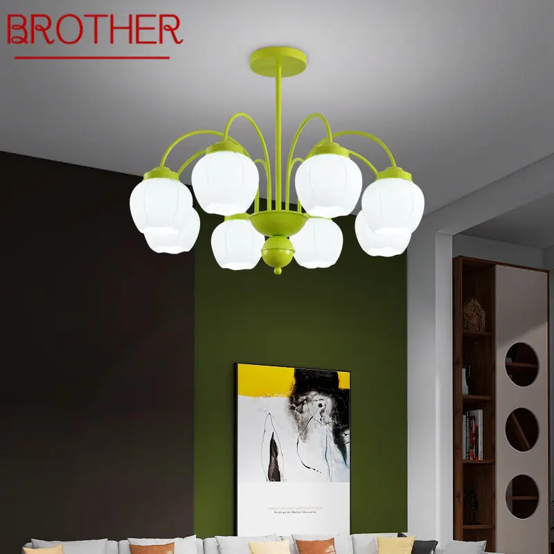 

BROTHER Modern Chandelier Light LED Creative Simple Green Fresh Design Glass Pendant Lamp for Home Living Room Bedroom