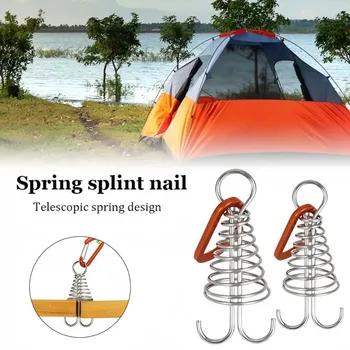1/5pcs Outdoor Camping Octopus Rope Buckle Camping Deck Nail Stainless Steel Fixed Tent Rope Buckle Wooden Hook Spring Wind Rope