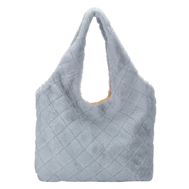 Bolsos de mano con patrón rombos para mujer, carteras de mano con patrón de rombos, bolso Shopper de piel esponjosa de Color sólido, de felpa suave, portátil para viajes| | - AliExpress
