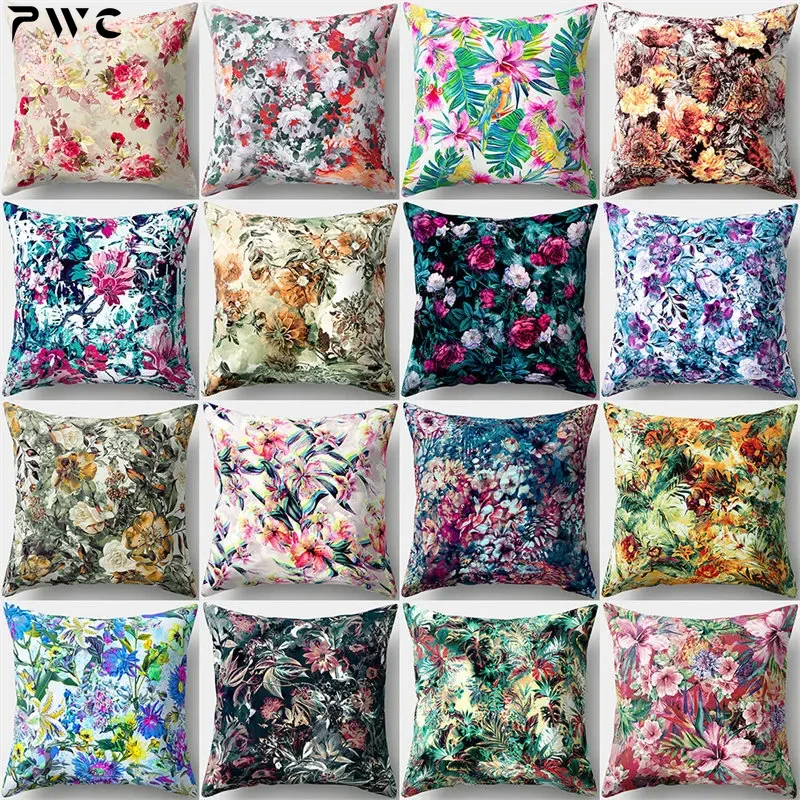 

45x45cm Tropical Plant Pillowcase Polyester Peachskin Green Leaves Flower Cushion Pillow Cover Ins Style Bedroom Home Decorative