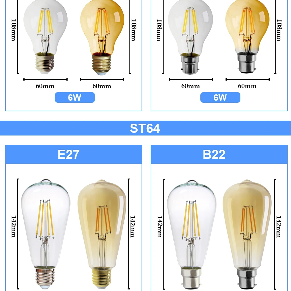 Lâmpada LED incandescente para decoração de casa,