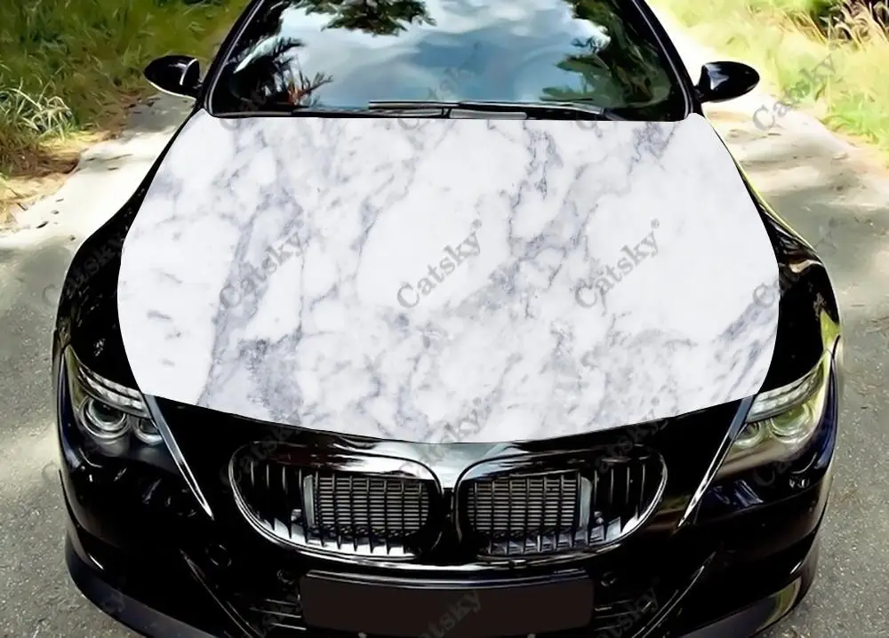 

White Marble Pattern Car Hood Vinyl Sticker Wrap Vinyl Film Engine Cover Decals Sticker Car Body Accessories Decoration Gift