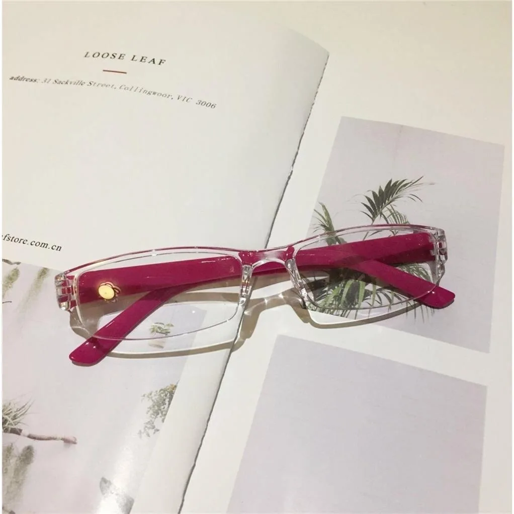 Ultralight Áttetsző Gyanta objektív Plasztikus anyag Színes Vörös biliárdgolyó lábát Tükör eyewear Előadásmód szemüvegek férfiak Nők Perem nélküli Előrelátó szemüvegek