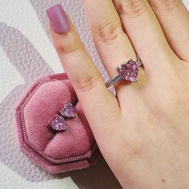 Pack silver color bride Jewelry set halo Engagement ring round stud earring for Wedding    gift  J4921