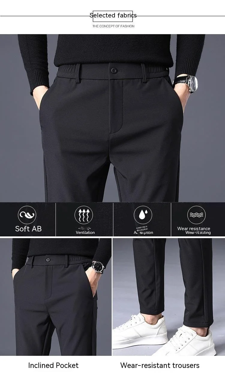 Spring casual slim fit straight suit simple non ironing business autumn men's pants, solid color_voghion.com