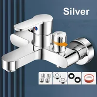 Chrome ทองเหลืองก๊อกน้ําอ่างล้างหน้าติดผนังร้อนเย็น Dual Spout TAP สําหรับห้องน้ํา Splitter อาบน้ําอ่างล้างหน้า 1