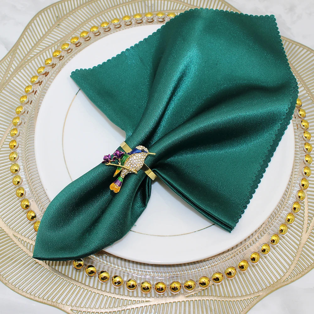 6Pcs Crystal Rhinestone Bird Napkin Ring Hanukkah Napkin Holder Gold Buckles for Xmas Wedding Party Dinner Table Decor