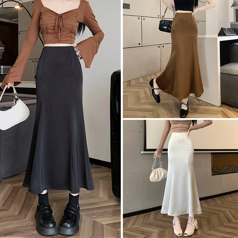 

Spring/Summer Jacquard Mid length Skirt Women's High Waist Hanging A-line Split Fishtail Skirt