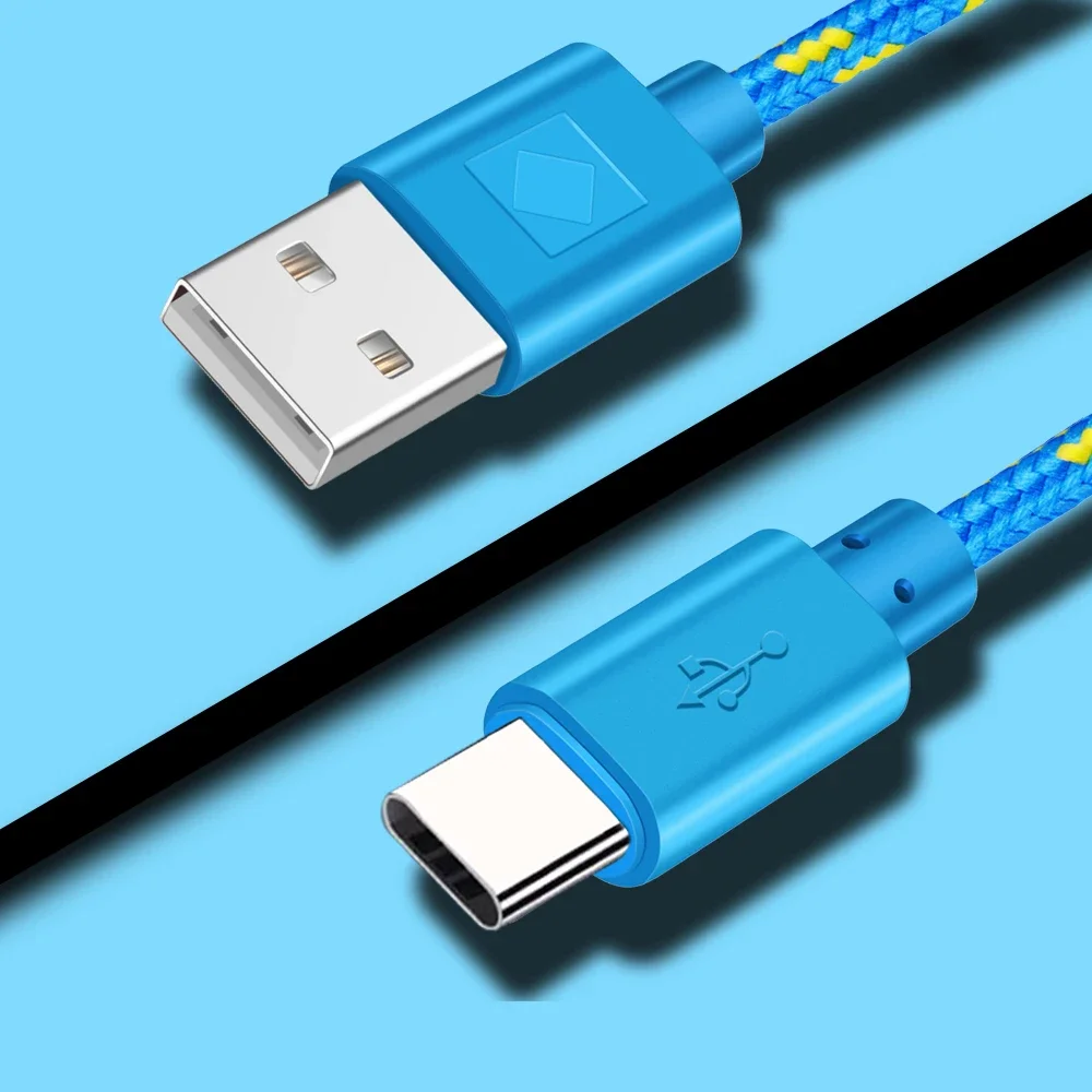 Durable Multi-Color Nylon Braided USB-C Fast Charge Cable with High-Speed Data Transfer - Available in Various Lengths