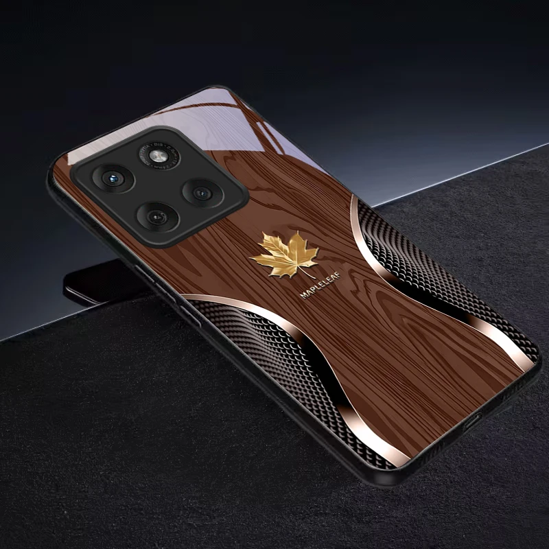 Maple Leaf Wood and Black Glass Phone Case Cover