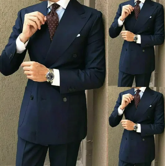 

Классический джентльменский костюм, Официальный деловой смокинг с острым воротником и большими лацканами, двубортный тонкий костюм из 2 предметов