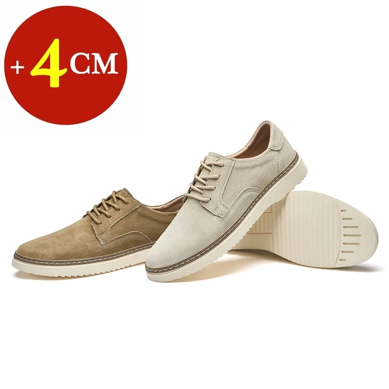 Classic Genuine Leather Casual Shoes Sneakers Man Elevator Shoes Height Increase Shoes for Men Insoles 4CM Sports Leisure Taller 6