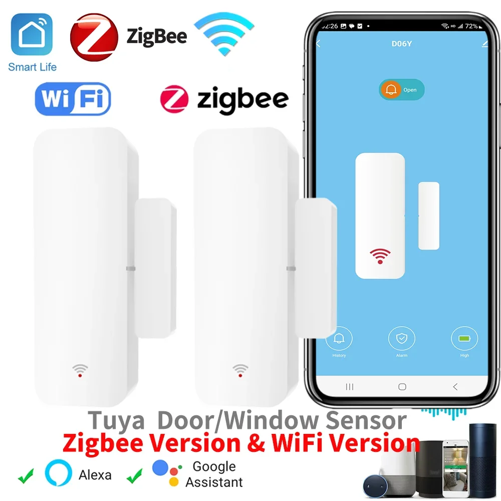 Tuya Zigbee WiFi Door Window Sensor Contact Sensor Smart Home APP Remote Control Compatible Alexa Google Assistant