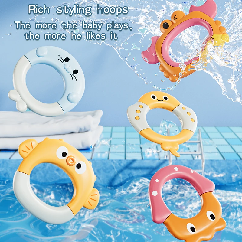Floating Purple Octopus Bath Toys for Toddlers with 3 Hoopla Rings Interactive Bath Toy for Bathroom, Pool, Bathtub