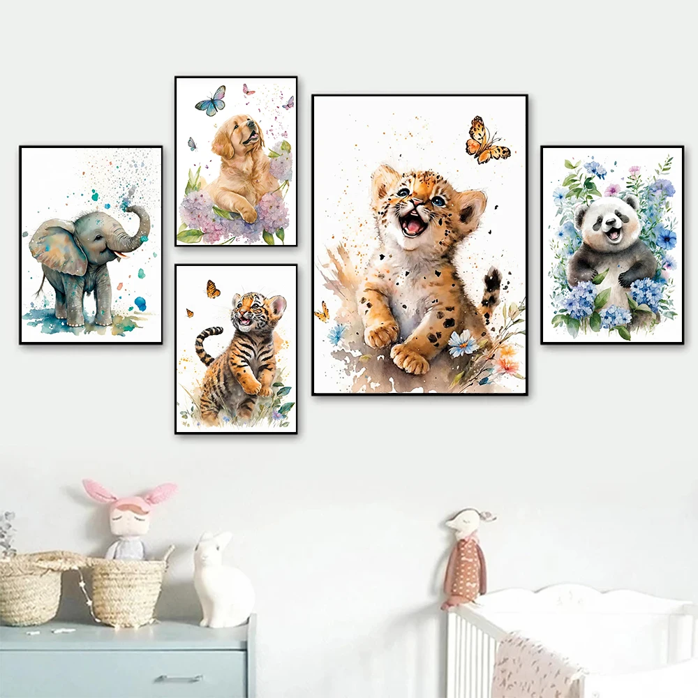 

Elephant Panda Lion Giraffe Tiger Zebra Nursery Wall Art Canvas Painting Aninmal Posters Prints Pictures Baby Kids Home Decor