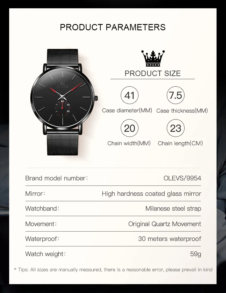 ساعة كوارتز رجالية OLEVS 9954 رفيعة للغاية 7.5 ملم...