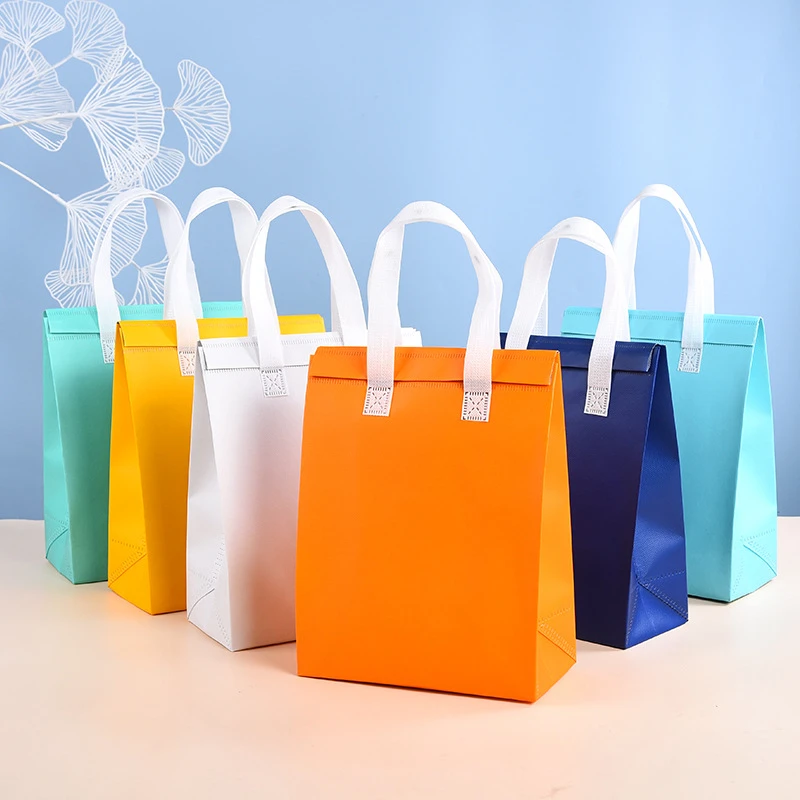 10pcs Non-Woven Insulated Tote Bags – Reusable Thermal Cooler Pouches for Food, Cake, D... - SKU NITB2302 - UGI Packaging