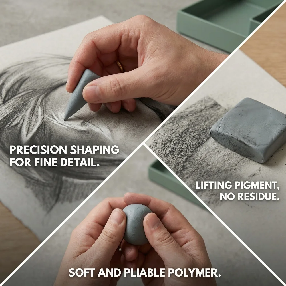 마리의 2개입 회색 플라스틱 지우개, 블렌딩, 하이라이트, 쉐이딩, 스무딩, 스케칭, 성인용 드로잉용 반죽형 지우개
