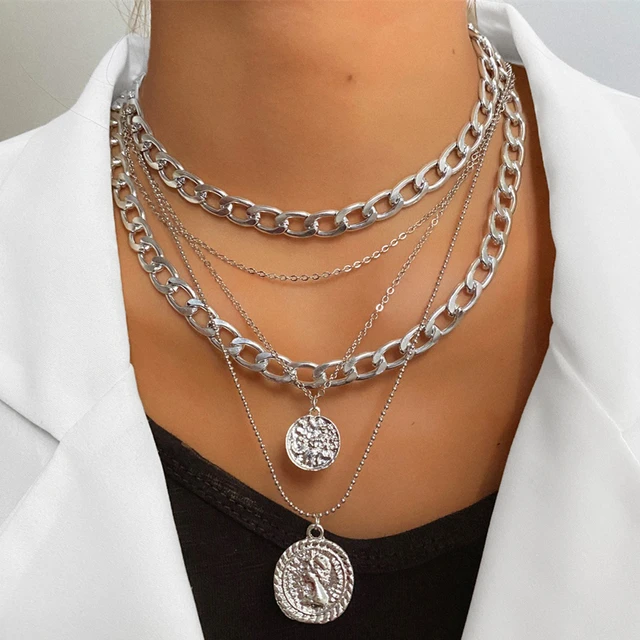 Boho Layered Silver Coin Pendant Necklaces for Women Girls Vintage Layering  Beaded Neck Chain 2023 Trend Fashion Jewelry Gifts - AliExpress