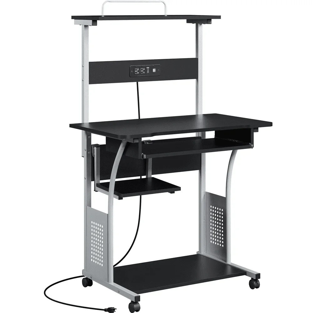 3 Tiers Computer Desk with Charging Station Printer Shelf for Home Office, Black garden storage cabinet with 1 shelf grey and black 68x40x85 cm