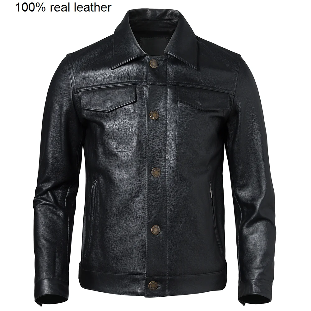 

Fashion Men Jacket 100% Natural Cowhide Men's Genuine Coat Male Leather Clothing Autumn Spring Asian Size M607