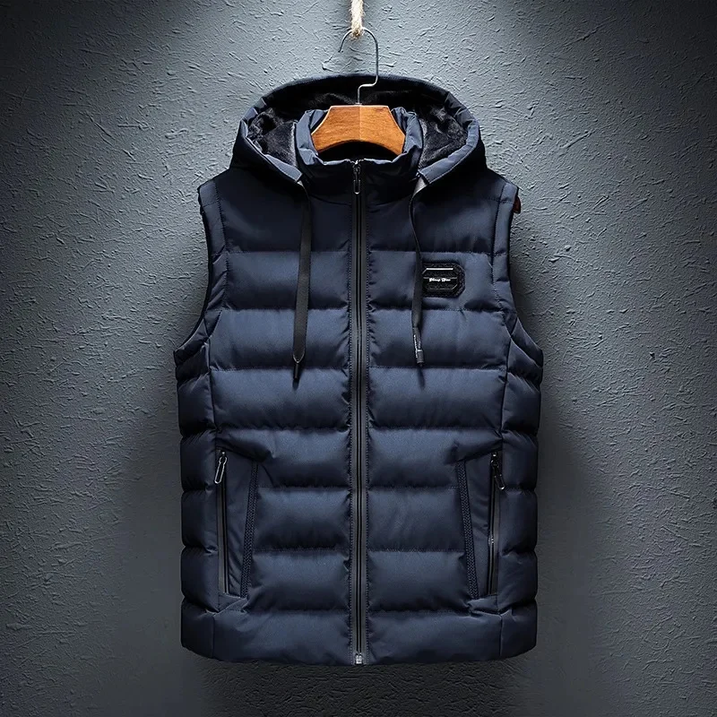 

Hooded New Spring Autumn Sleeveless Jacket for Men Fashion Warm Male Winter Vest Light Plus Size Mens Work Waistcoat