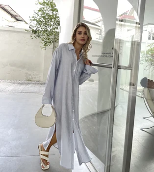 New Design 2025 Women Summer Long sleeve Basic Shirt Maxi Long dress 1