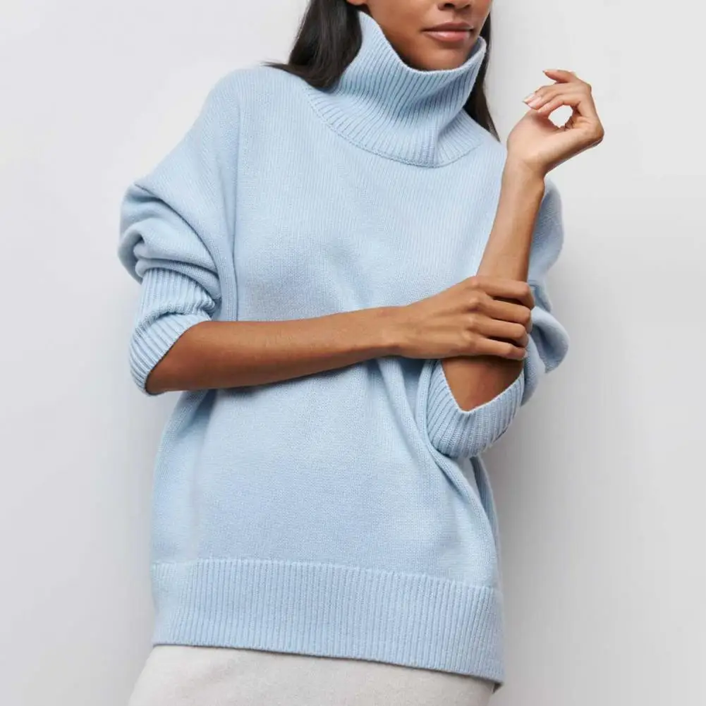 

Solid Color Sweater Cozy Women's Knitted Sweaters with High Collar Neck Protection for Autumn Winter Soft Warm Casual Pullover