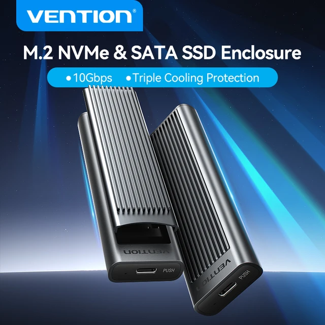 เคส Vention M.2 SSD NVMe SATA แบบ Dual Protocol Enclosure Adapter USB 3.2 Gen2 10Gbps สำหรับแล็ปท็อปและโทรศัพท์มือถือ พร้อมระบบระบายความร้อนและป้องกัน 1