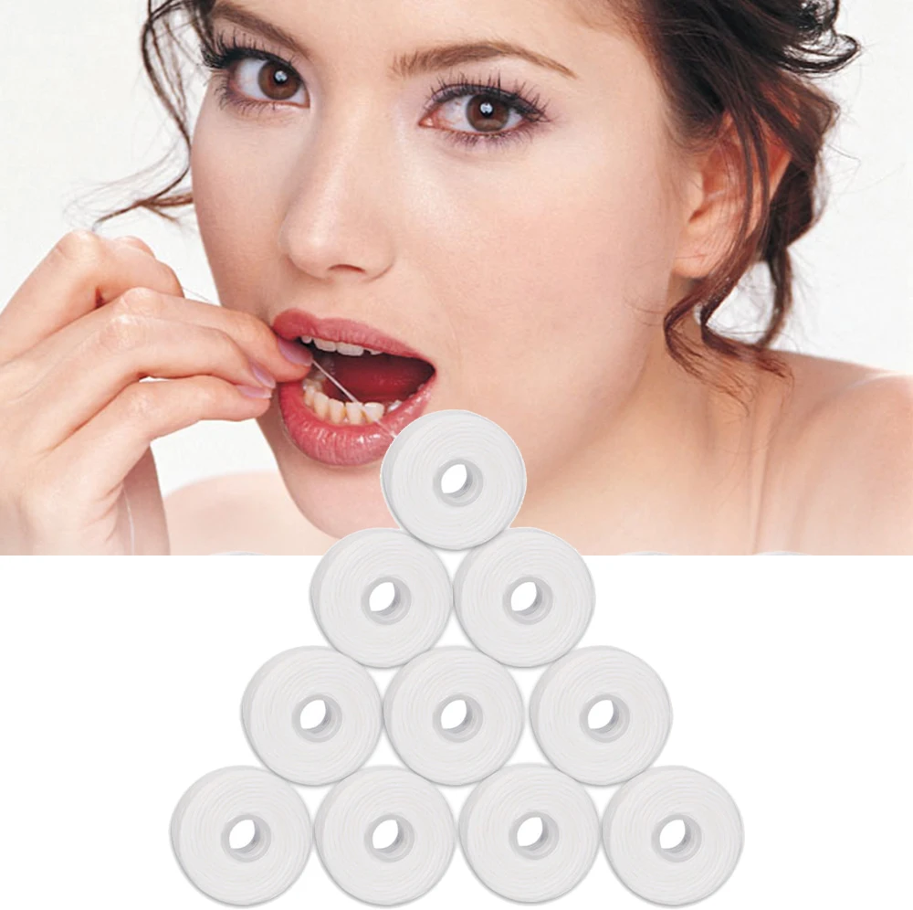 Dental Floss AZDENT 10Rolls 50m Dental Flosser Oral Hygiene Teeth Cleaning Wax Mint Flavored Dental Floss Spool Toothpick